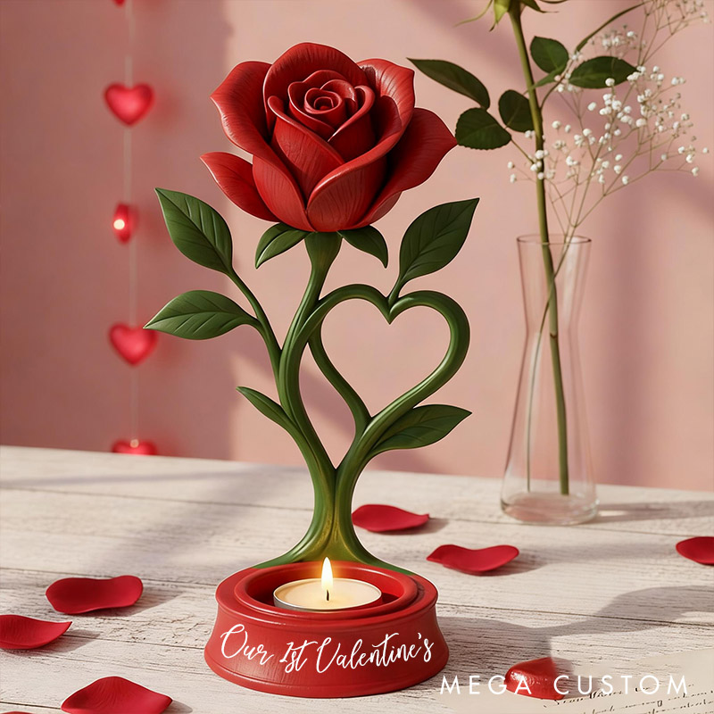 Personalized Romantic Rose Candle Holder Eternal Rose Gift Couple Valentines 3D Rose Candle Ring Holder Gift