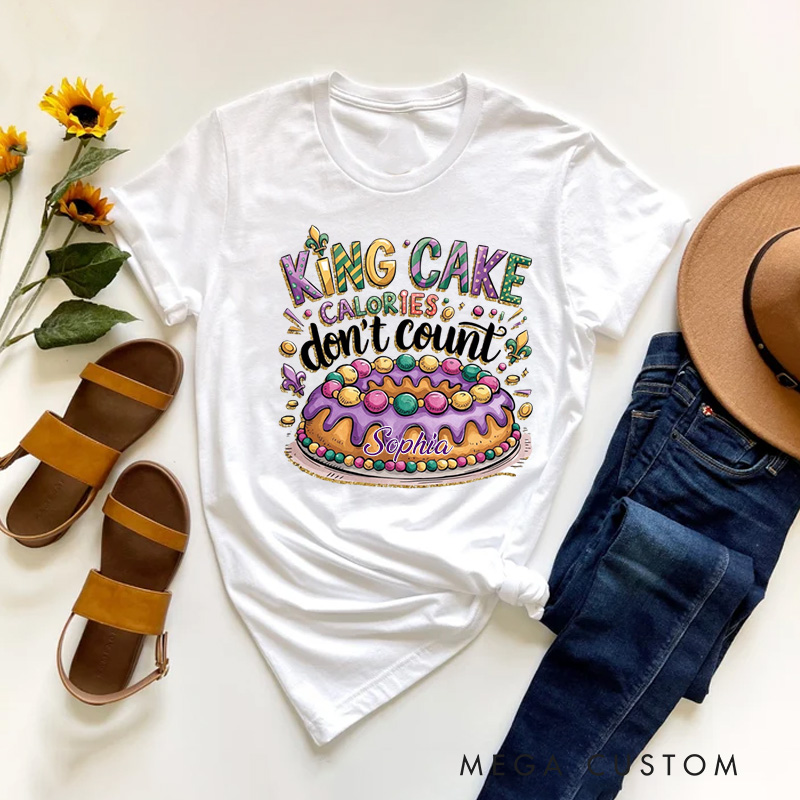Personalized Don't Count Calories Classic T-shirts Mardi Gras Food Tshirt with Name Louisiana Shirt for King Cake Lover Baker Baking Lover