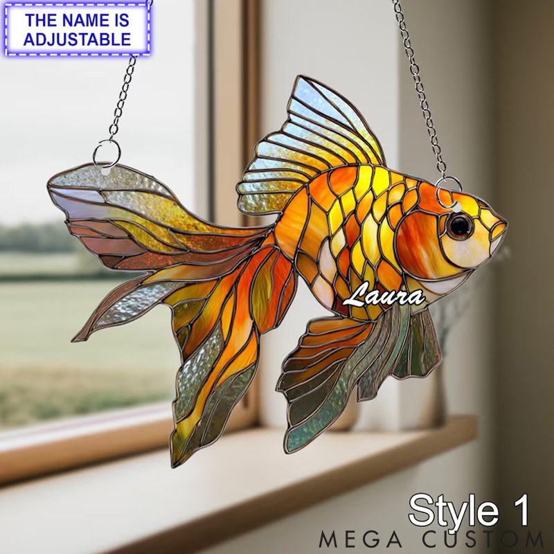 Personalized Pet Lover Custom Goldfish Window Hanging Sun Catcher Pet Fish Memorial Gift for Fish Lover Sun Catcher