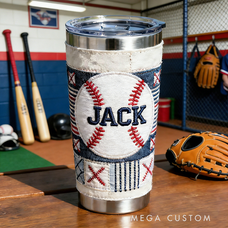 Personalized Baseball Embroidered Stainless Steel Tumbler – Insulated Cup for Baseball Fans