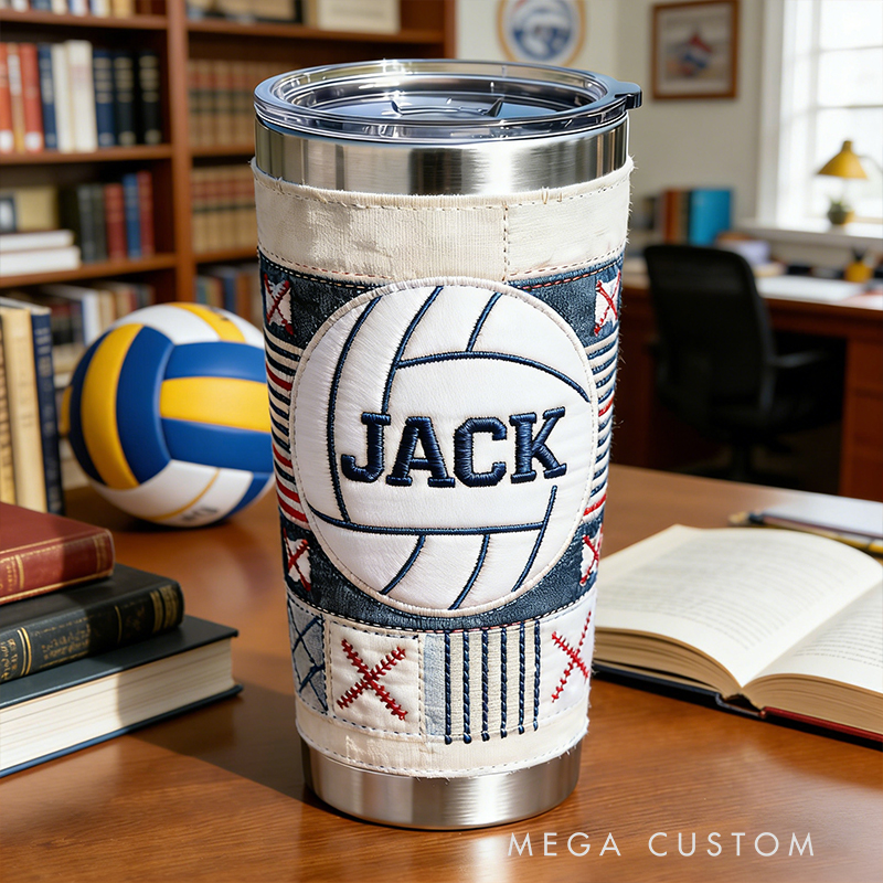 Personalized Volleyball Embroidered Stainless Steel Tumbler – Insulated Cup for Volleyball Enthusiasts
