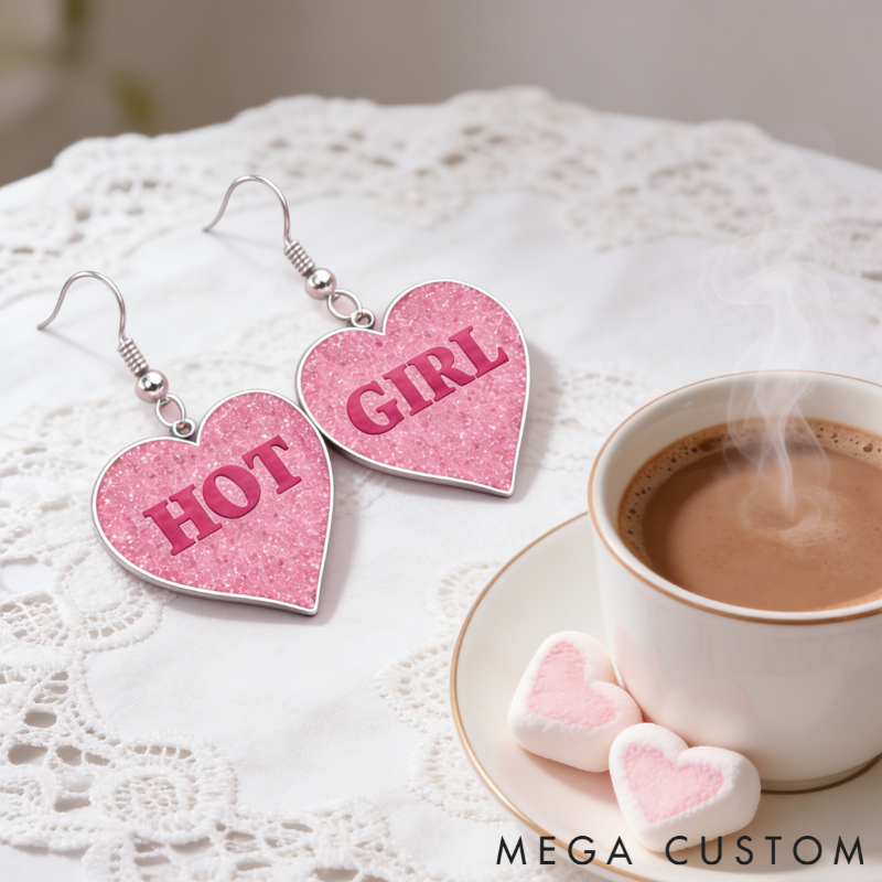 Personalized Heart Shaped Barbie Style Earrings Custom Name Holiday Gift for Her