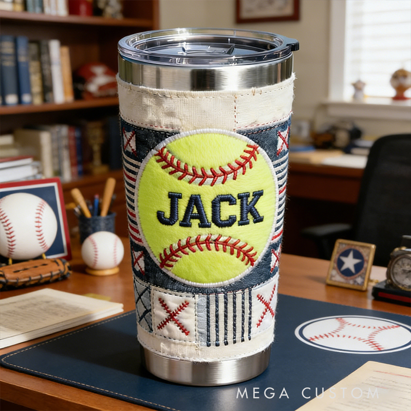 Personalized Softball Embroidered Stainless Steel Tumbler – Insulated Cup for Softball Players & Fans