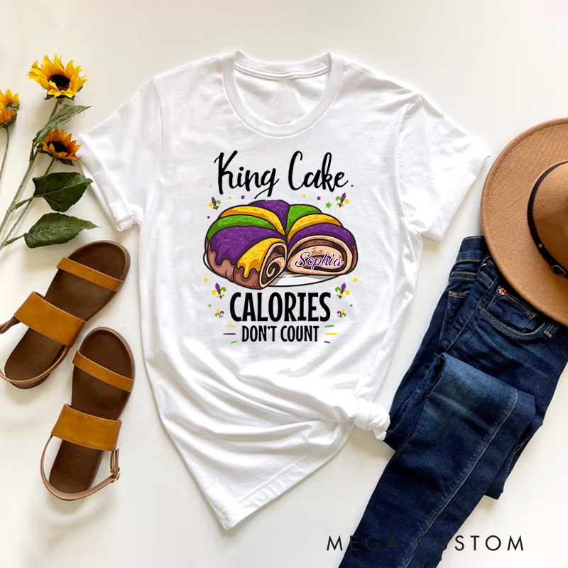 Personalized King Cake Calorie Don't Count Classic T-shirts Mardi Gras Donut Tee with Name Festival Shirt for Donut Lover Baker Baking Lover