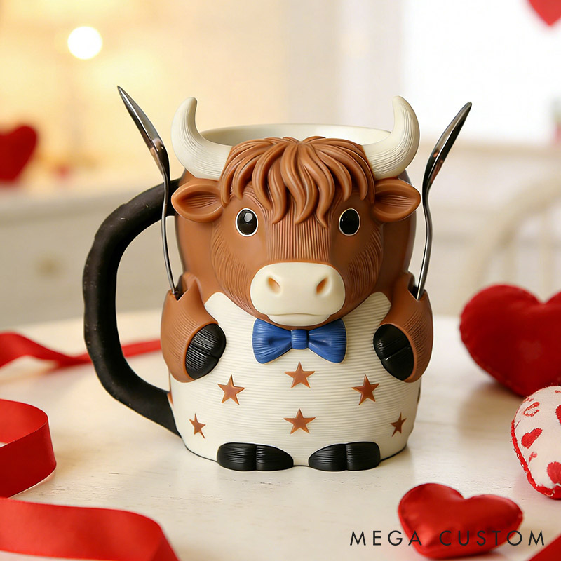Personalized Highland Cow Couple Ice Cream Pint Holder 3D Printed with Spoon Slots & Snack Drawer Anniversary Valentine's Day Gift for Him Her