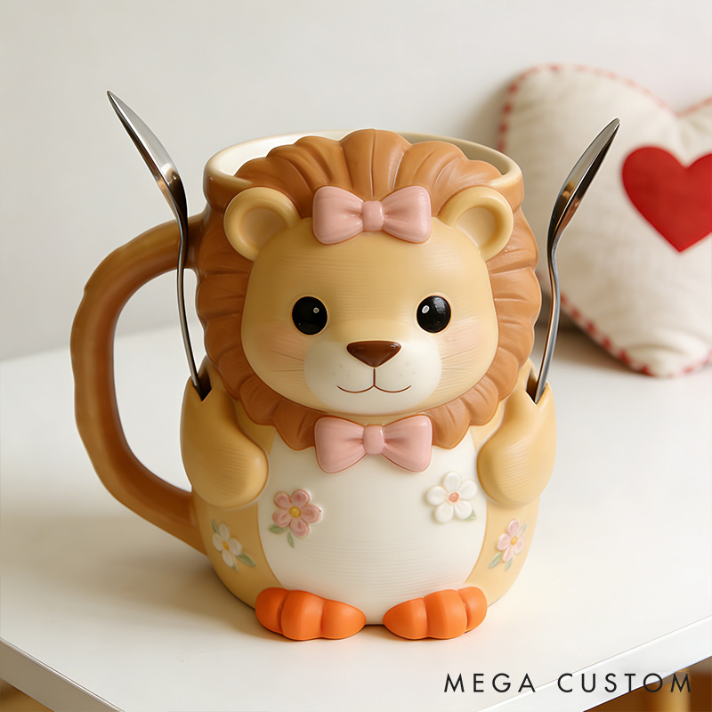 Personalized Cute Lion Couple Ice Cream Pint Holder 3D Printed with Spoon Slots & Snack Drawer Anniversary Gift Valentine's Day Gift for Him Her
