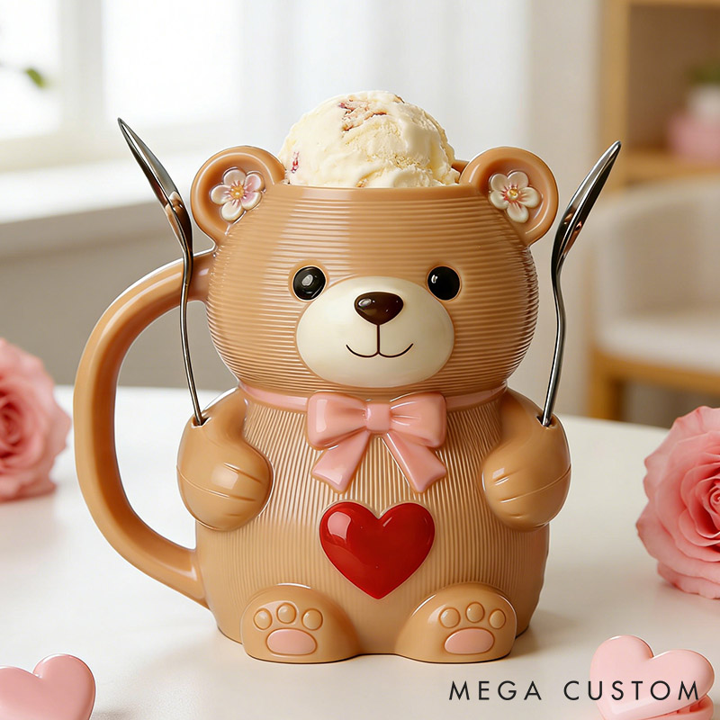 Personalized Teddy Bear Couple Ice Cream Pint Holder 3D Printed with Spoon Slots & Snack Drawer Anniversary Gift Valentine's Day Gift for Him Her