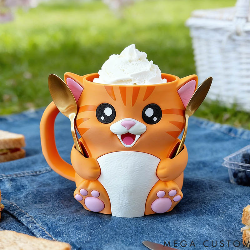 Personalized Cat Ice Cream Pint Holder 3D Printed with Spoon Slots & Snack Drawer for Pet Pet Lover For Dog Lover