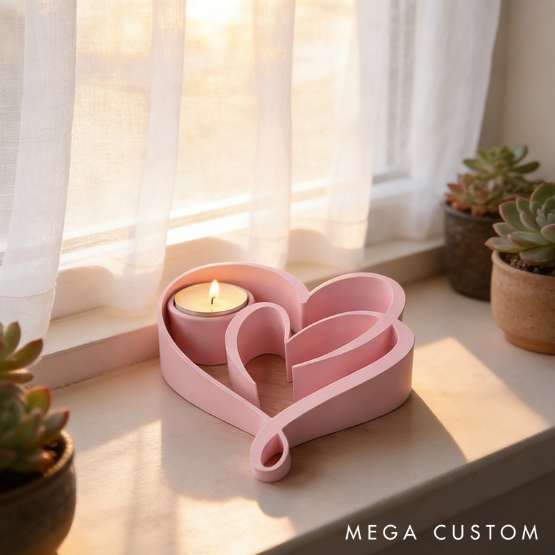 Personalized Heart Candle Holder 3D Printed Tealight Holder Couple Valentine's Day Modern Decorative Candle Decor 
