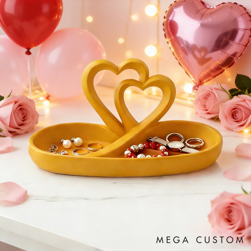 Personalized Heart-Shaped Jewelry Tray Custom 3D Printed Red Double Heart Jewelry Tray Infinity Hearts Jewelry Holder Valentines Day Decor