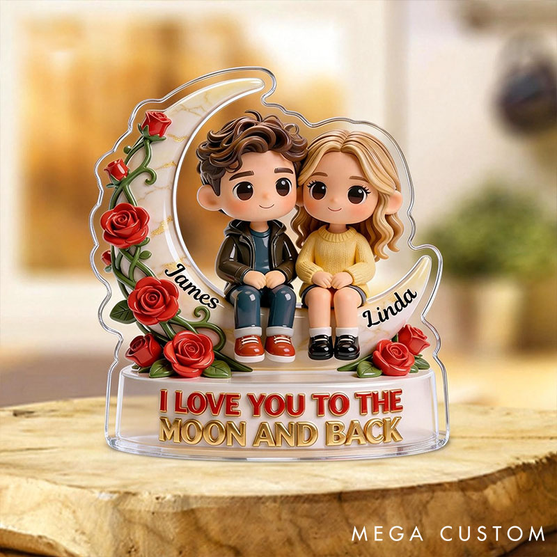 Personalized Couple Custom Shaped Acrylic Plaque I Love You To The Moon And Back Custom 2D Flat Acrylic with Couple Photo Anniversary Gift