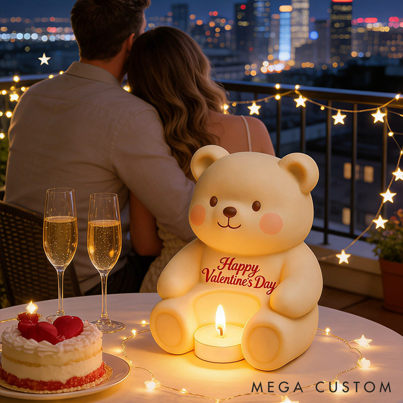 Personalized Bear Tealight Candle Holder Custom 3D Print Adorable Bear Candle Holder for Couple Happy Valentine’s Day Gift