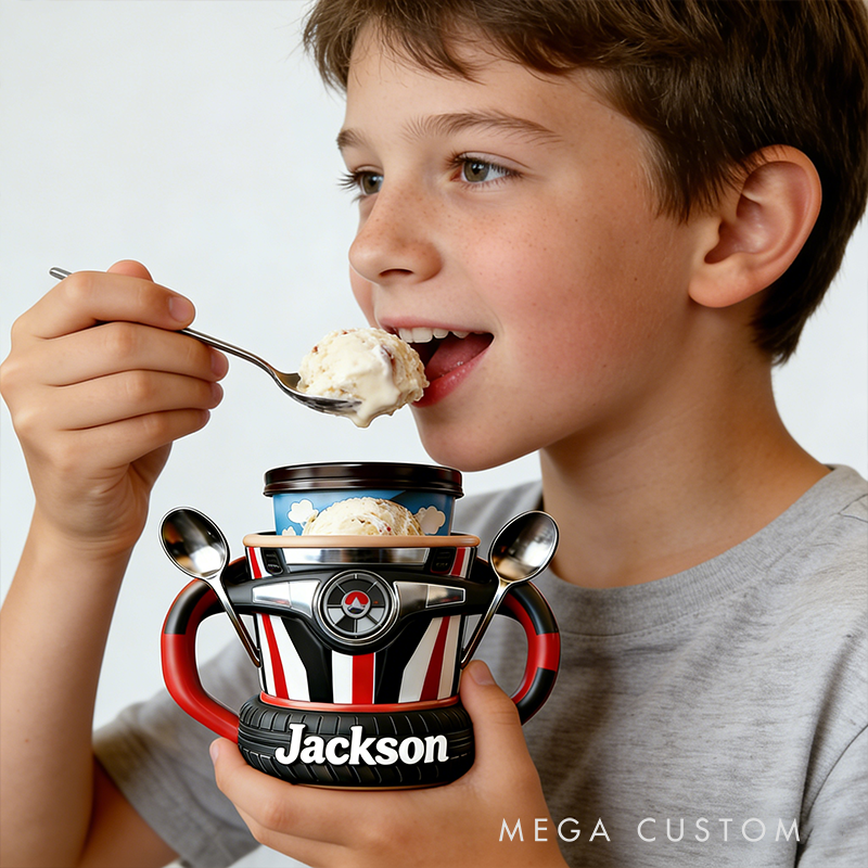 Personalized Racing Gifts Custom Name Ice Cream Pint Holder Racing Theme Dessert Cup Holder for Car Lovers and Ice Cream Fans