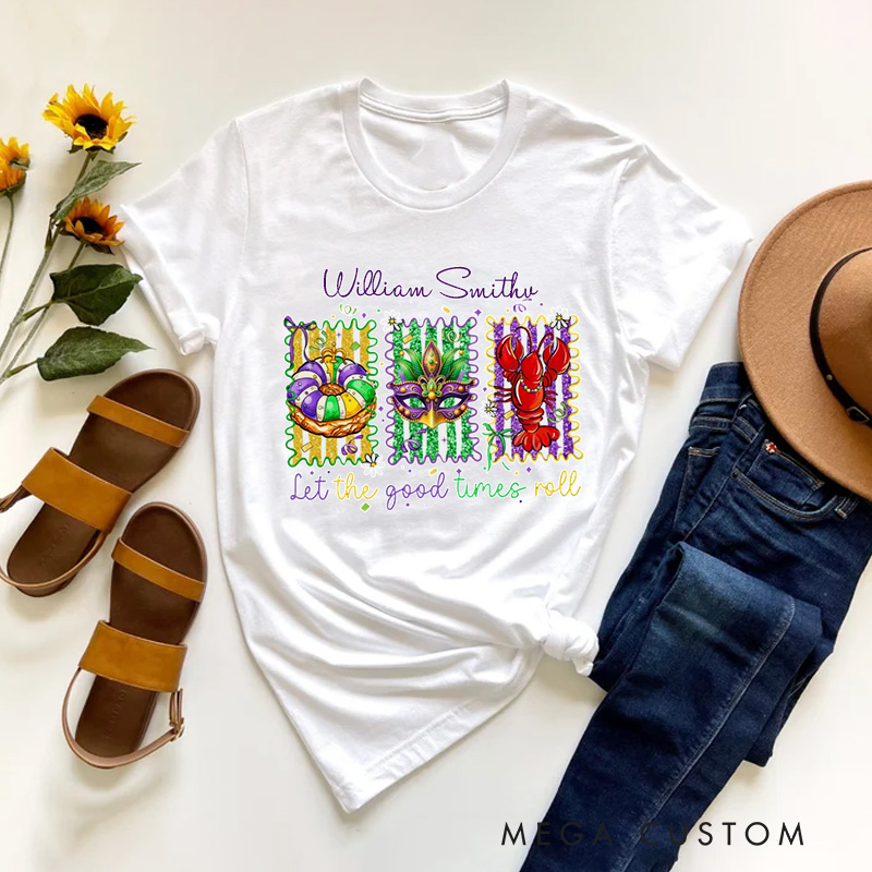 Personalized Let the Good Times Roll Classic T-shirts Mardi Gras King Cake Tee with Name Coquette Shirt for Donut Lover Baker Baking Lover