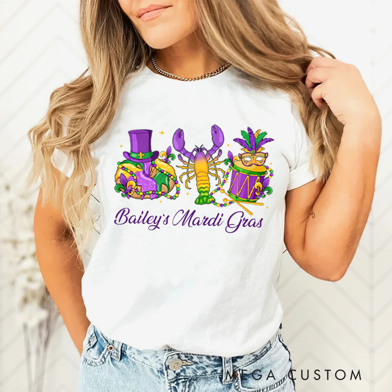 Personalized Mardi Gras King Cake Classic T-Shirts Donut Coquette Tee with Name Fat Tuesday Shirt for Donut Lover Baker Baking Lover