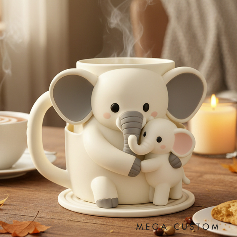 Personalized Adorable Elephant Ice Cream Cozy Pint Holder 3D Printed with Spoon Slots for Mom Kids Ice Cream Lover