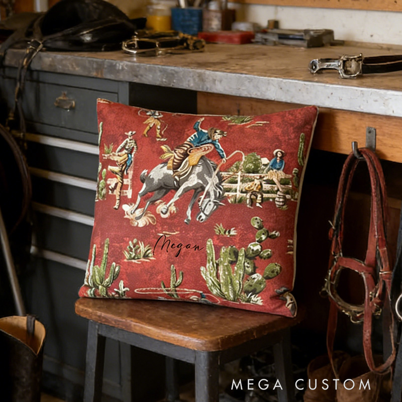 Personalized Equestrian Throw Pillow Personalized Equestrian Throw PillowWild West Cowboy Pillow Cover Vintage Cowboy for Riding Lovers Equestrian Lovers