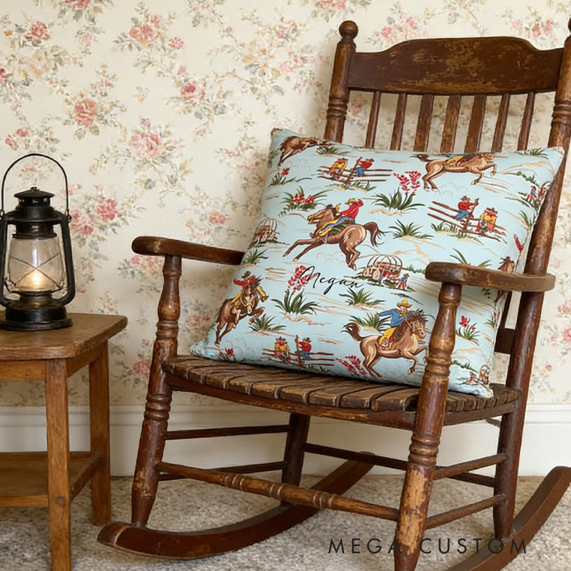 Personalized Equestrian Throw Pillow Wild West Cowboy Pillow Cover Bucking Broncs Cactus Wagon for Riding Lovers Equestrian Lovers