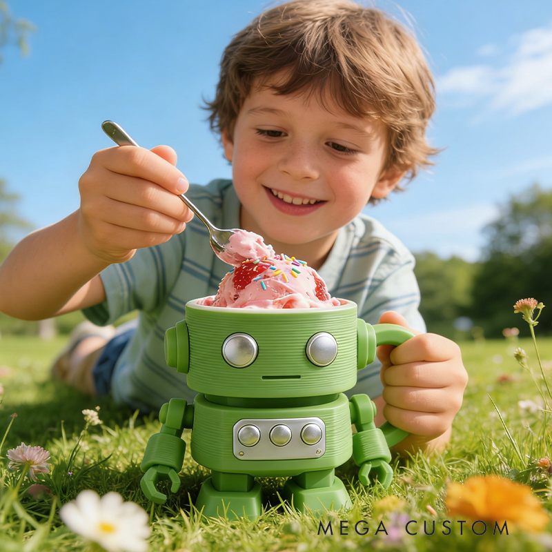 Personalized Robot Ice Cream Cup Holder 3D Printed Slot Heartwarming Children's Birthday Gift