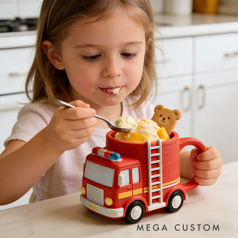 Personalized Fire Truck Ice Cream Cup Holder 3D Printed Slot Design Heartwarming Children's Birthday Gift