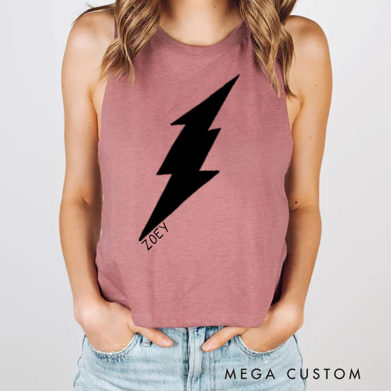 Personalized Gym Tank Tops Lightning Bolt Crop Top for Weightlifting or Fitness Motivation Gym Lover