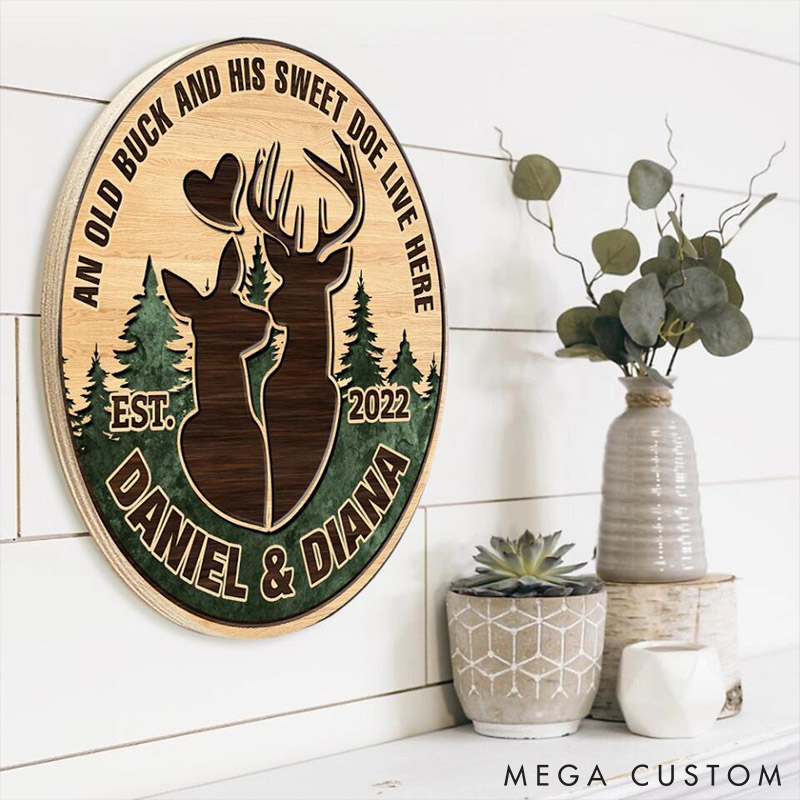 Personalized Deer Couple Wooden Sign An Old Buck and His Sweet Doe Couple Wooden Door Sign Anniversary Gift Valentine's