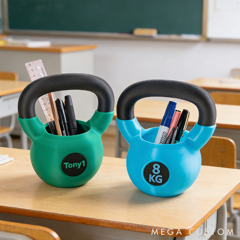 Personalized Text Kettlebell Pencil Holder 3D Printed Kettlebell Desk Organizer