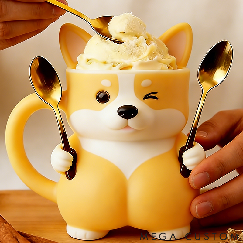 Personalized Dog Lover Corgi Ice Cream Pint Holder 3D Printed with Spoon Slots & Snack Drawer for Pet Pet Lover for Dog Lover
