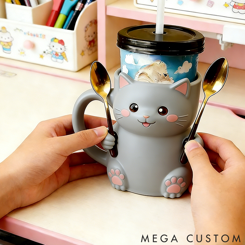Personalized Cat Lover Cat Ice Cream Pint Holder 3D Printed with Spoon Slots & Snack Drawer for Pet Pet Lover for Cat Lover