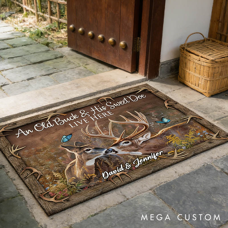 Personalized Deer Doormat Custom An Old Buck And His Sweet Doe Live Here Door Mat Romantic Deer Couple Doormat