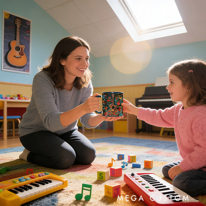 Personalized Guitar Mug Custom Name Gift for Her Music Lover Guitar Lover Present for Mother Wife Daugther Girlfriend