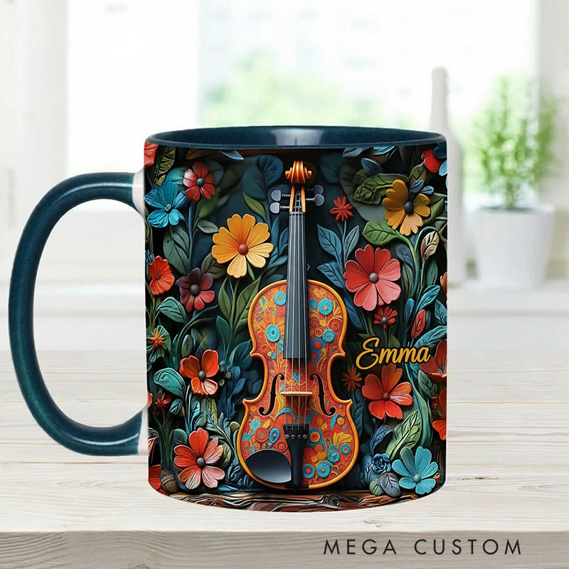 Personalized Violin Mug Custom Name Gift for Her Music Lover Violin Lover Present for Mother Wife Daugther Girlfriend
