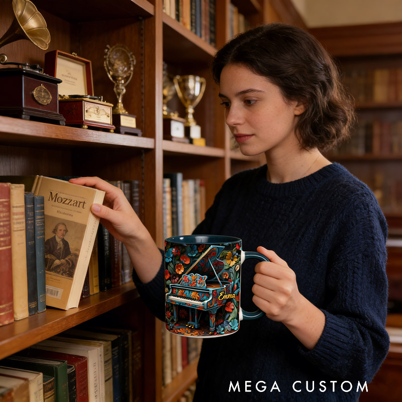 Personalized Piano Mug Custom Name Gift for Her Music Lover Piano Lover Present for Mother Wife Daugther Girlfriend