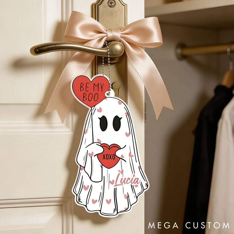 Personalized Couple Be My Boo Ghost Acrylic Ornament Custom Ghost Holding Hearts Car Ornament with Name Anniversary Valentine's Day Gift for Him Her