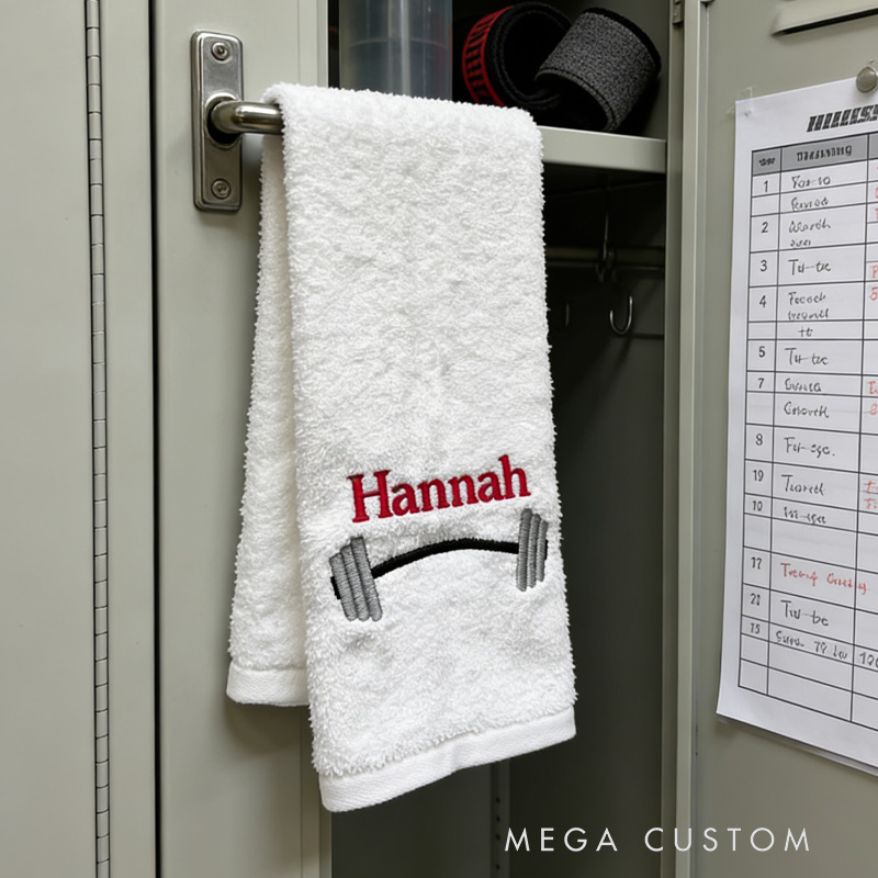 Personalized Barbell Gym Towel Embroidered Towel Hand Towel Workout Fitness Weightlifting Gift for Gym Lover