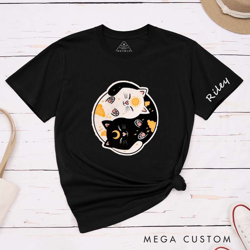 Personalized Classic T-Shirt Yin Yang Cat  Custom Name Sun and Moon  Gift for Cat and Cosmic Lovers  Unique Present for  Pet Owner 