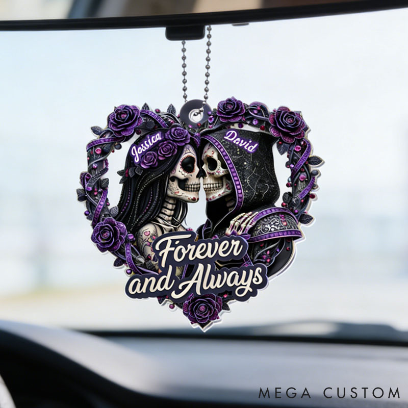 Personalized Skeleton Couple Forever and Always Acrylic Ornament Skull Couple Till Death Do Us Part Car Ornament Anniversary Gift Valentines Day Gift
