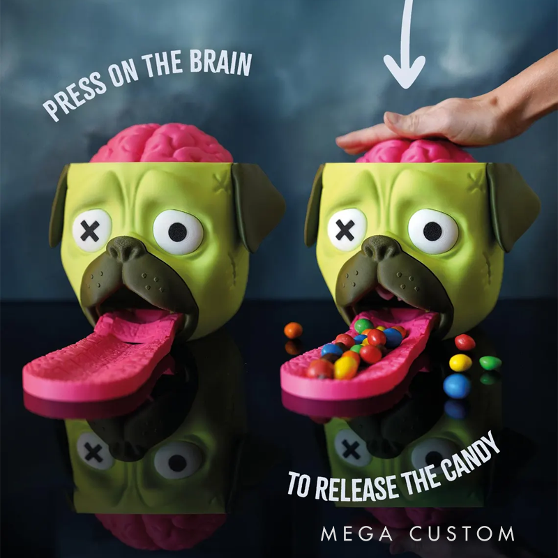Novelty Zombie Pug Brain Candy Dispenser – Fun Kids Snack Holder with Interactive Pop-Up Design