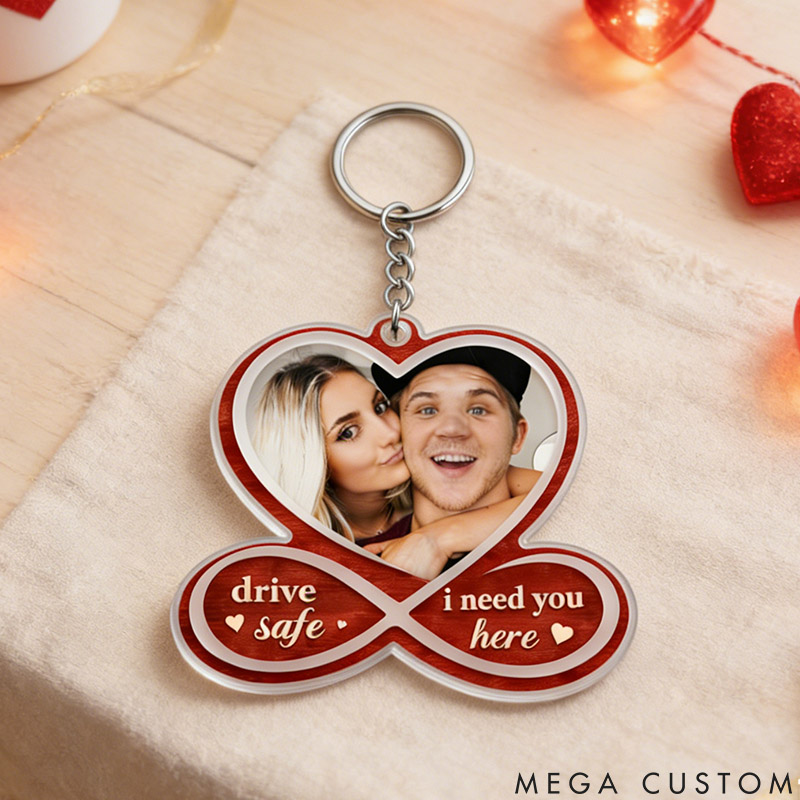 Personalized Couple Photo Portrait Keychain Custom Drive Safe I Love You Keychain from Your Own Picture Anniversary Valentines Day Gift for Him Her