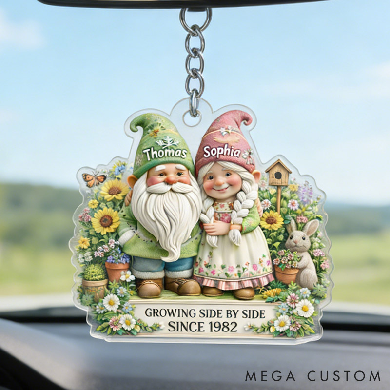 Personalized Couple Gnome Keychain Growing Old Together Couple Garden Keychain Anniversary Valentine's Gift Keychain for Her Him