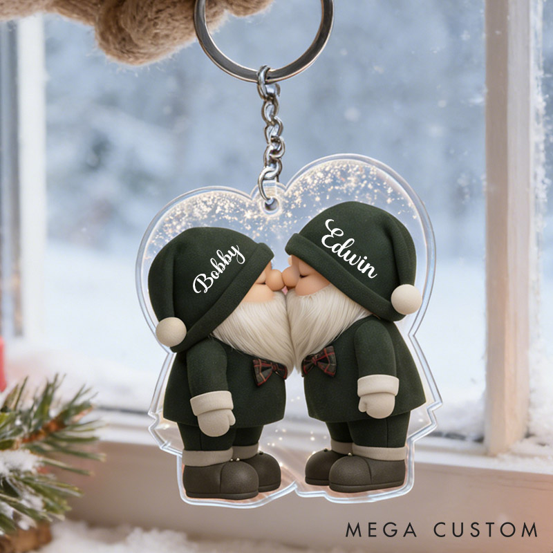 Personalized Gnome Couple Keychain Kiss Couple Gnome Keyring Wedding Anniversary Gift for Him Her Valentine's