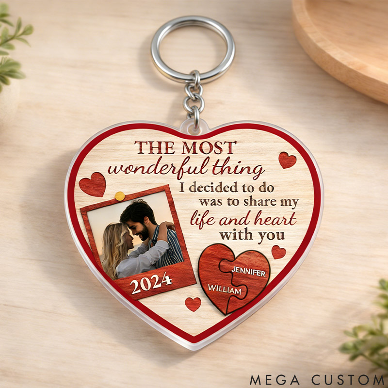 Personalized Couple Photo Portrait Keychain Custom The Most Wonderful Thing Heart Puzzle Keychain Anniversary Gift Valentines Day Gift for Him Her