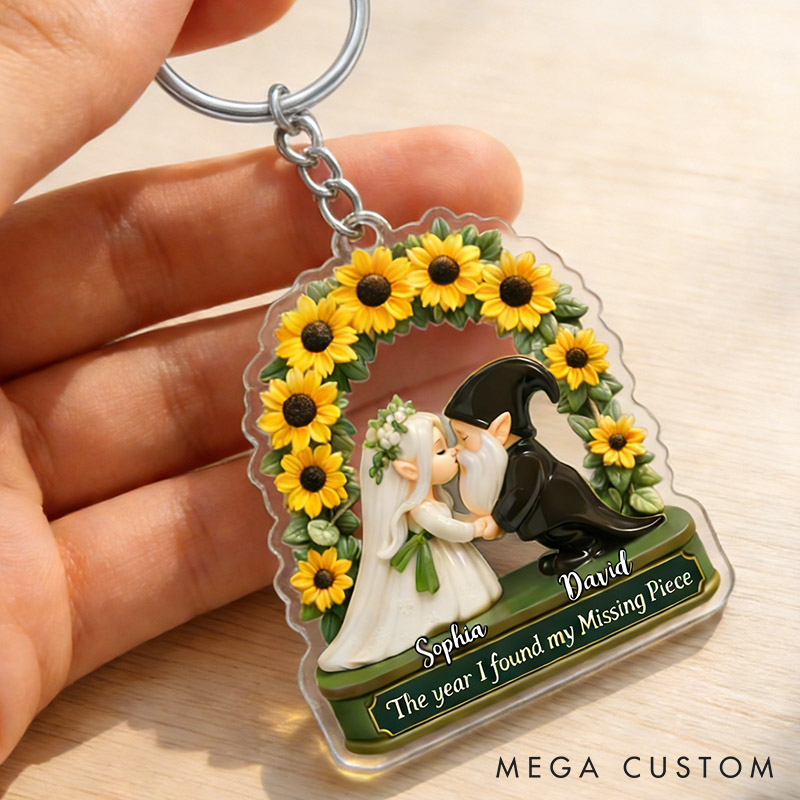 Personalized Gnome Wedding Keychain The Year I Found My Missing Piece Couple Anniversary Keychain Valentine's Gift