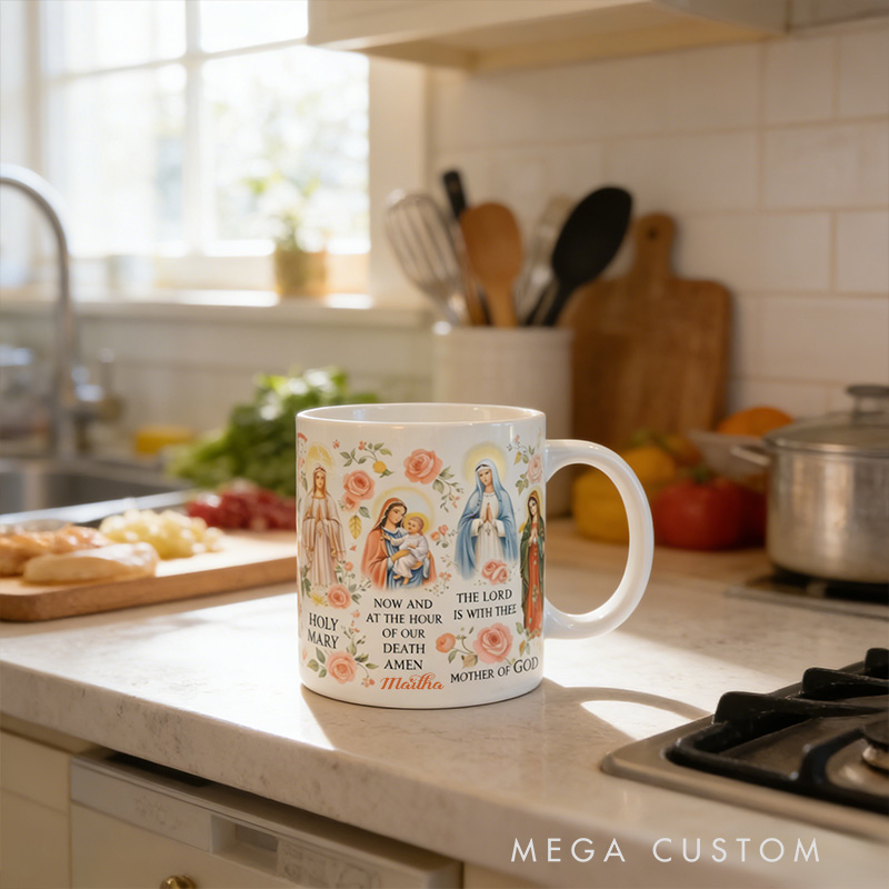 Personalized Hail Mary Prayer 11oz 15oz Ceramic Mug with Custom Name Catholic Coffee Mug Religious Gift for Women