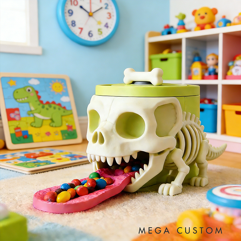 Dino Skeleton Candy Dispenser – Spooky-Fun Interactive Snack Holder with Bone-Top Trigger