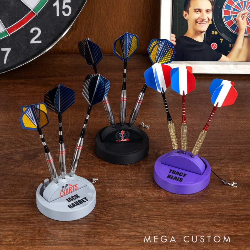 Personalized 3D Printed Logo Portable Pocket Dart Holder with Text and Base for Holding 3 Darts Desk Decor Birthday Gift for Dart Lover