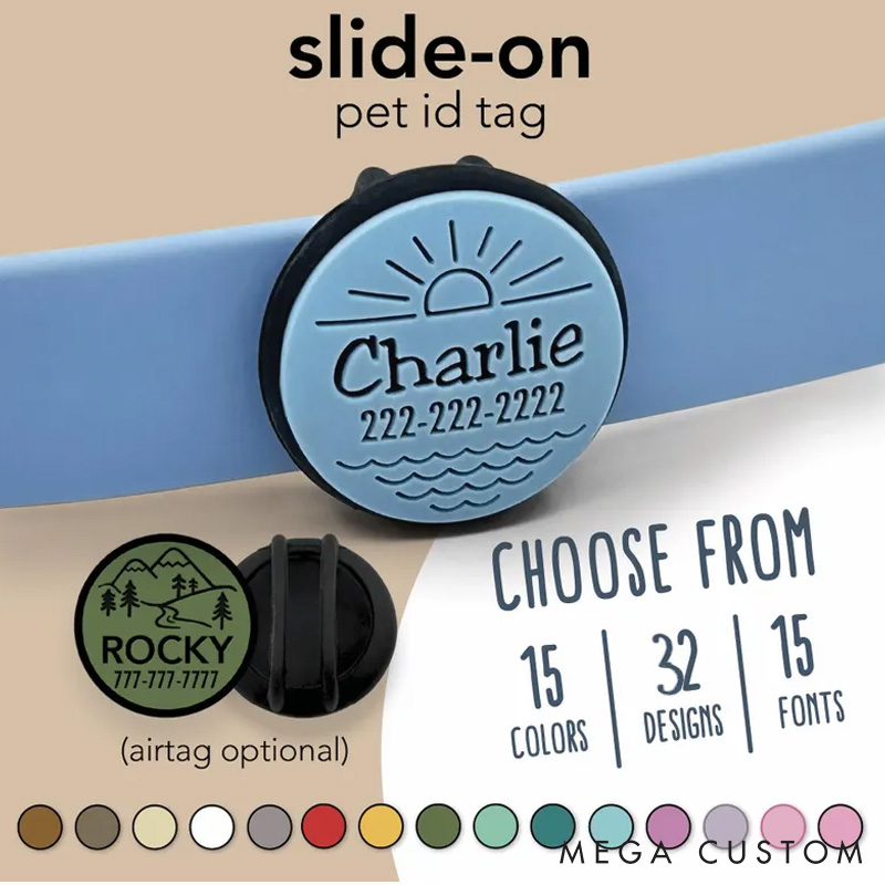 Personalized Silent Slide on Dog ID Tag with Design Custom Dog Name Collar Tag Silicone Dog AirTag Holder Cute Popular Pet ID Tags