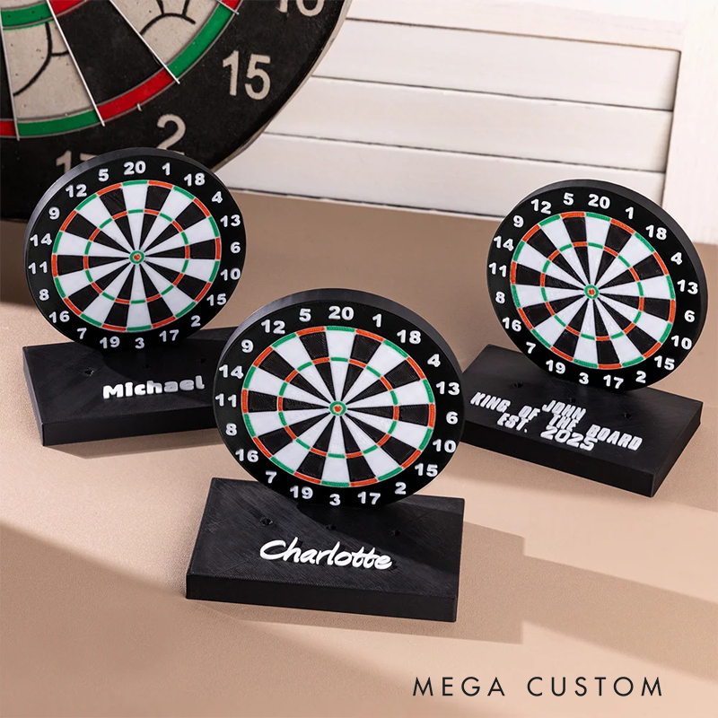 Personalized 3D Printed Dartboard Pattern Dart Holder with Text and Base for Holding 3 Darts Desk Decor Birthday Gift for Dart Lovers