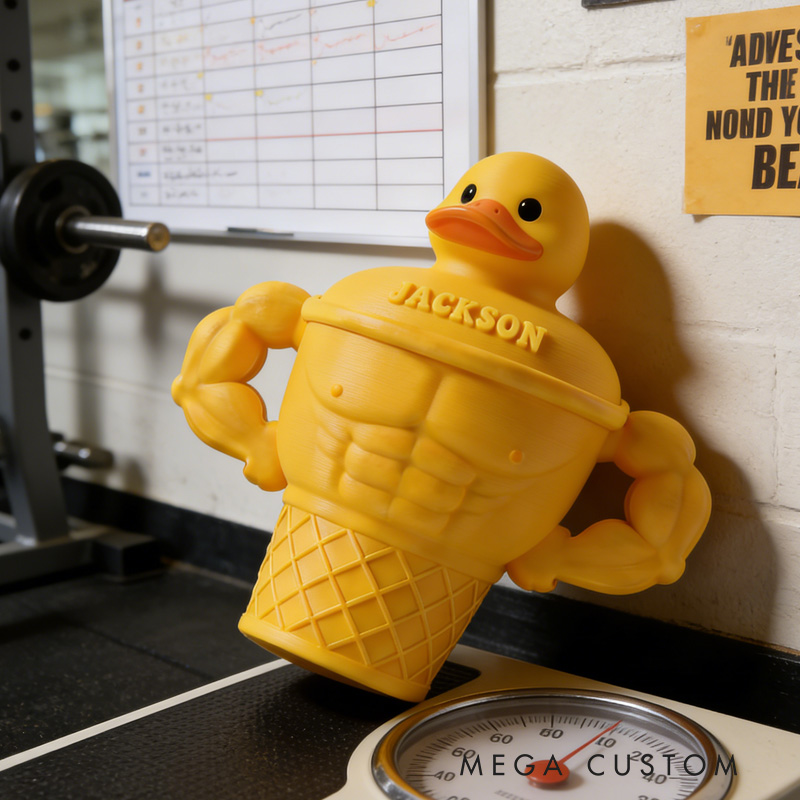 Personalized Funny Muscle Arm Duck Ice Cream Pint Holder 3D Printed Cozy with Spoon Slot Fitness Inspired Cozie Gym Gift Fuzzy Texture for Gym Lover