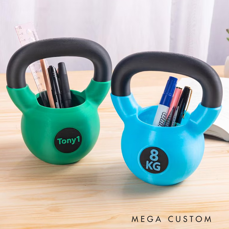 Personalized Text Kettlebell Pencil Holder 3D Printed Kettlebell Desk Organizer Gym Accessory Housewarming Birthday Gift for Fitness Lover